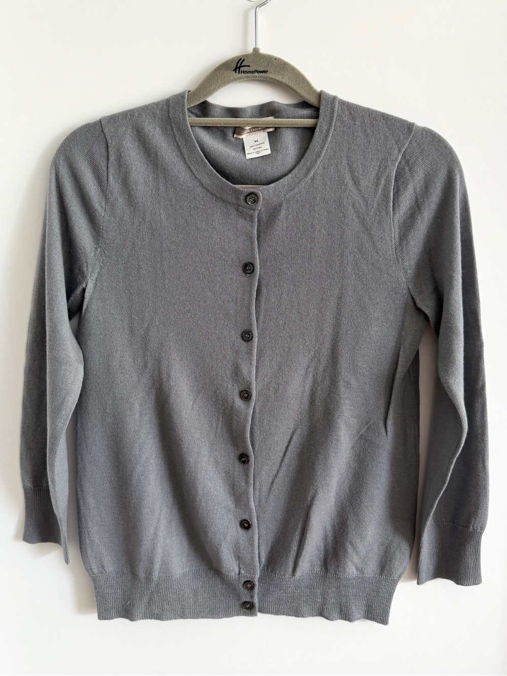 J. Crew 100% Cashmere Women's Crewneck Button-Front Cardigan Slate Gray size XS